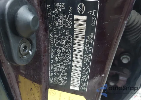 2004 Lexus Es 330 from USA, damaged, VIN JTHBA30G045020650